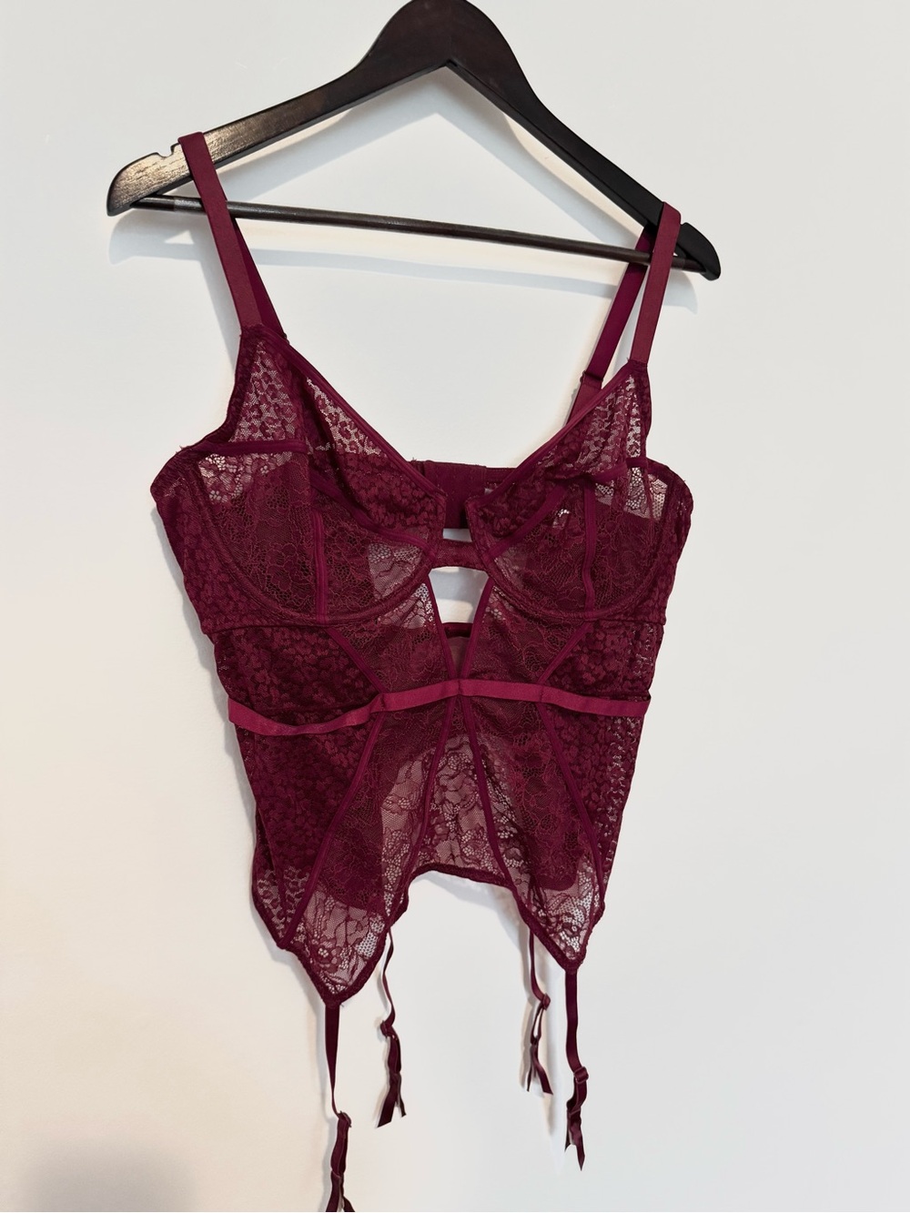 Adore Me Burgundy Lace Bustier with Garter Straps